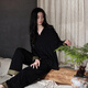 檀蝶睡衣女2026年新款春秋季純棉長(cháng)袖長(cháng)褲可外穿家居服女士睡衣套裝 MA32032-石墨黑 2XL