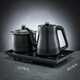 祝茗370*230底部上水全自動(dòng)電茶爐煮茶器巖板茶桌薄邊玻璃壺燒水套裝 黑色雙加熱黑色不銹鋼壺 370*230
