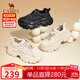駱駝（CAMEL）老爹鞋女網(wǎng)布皮面拼接雙系帶厚底休閑鞋 L24S283079R 杏色絨里 37