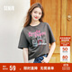 森馬（Semir）短袖t恤女中長款萌寵花上衣25夏透氣吸濕寬松套頭衫109325100005