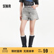 森馬（Semir）牛仔褲女寬松美式熱褲酷颯風(fēng)夏街頭毛邊短褲復古辣妹103324122010