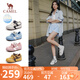 駱駝（CAMEL）松包德訓(xùn)鞋女活力革網(wǎng)撞色拼接休閑板鞋 L25A245022 米/銀  37 