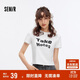 森馬（Semir）短袖T恤女短款修身拼接蕾絲上衣簡(jiǎn)約夏休閑字母衣服107524100005