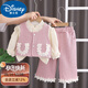 迪士尼（Disney）女寶寶秋裝套裝洋氣兒童衣服童裝一歲女童冬裝小香風(fēng)馬甲三件套 粉色花邊雙口袋三件套 100 建議90-100cm1歲半-2歲碼(8