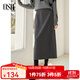 歐莎（OSA）知性通勤黑色直筒顯瘦半身裙女2025秋新款高腰彈力開(kāi)衩A字裙子 黑灰色 L