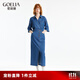 歌莉婭牛仔連衣裙女爆款潮流復(fù)古polo氣質(zhì)藍(lán)牛工裝長(zhǎng)裙子1C5J4J320 75U牛仔藍(lán) L