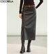 COCOBELLA高智紋理感PU皮裙高腰半身裙女新款直筒開(kāi)叉長(cháng)裙HS137 深棕色 L