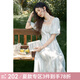 謎秀鉤花蕾絲鏤空連衣裙女2025夏季新甜美方領(lǐng)系帶收腰中長(cháng)款短袖 淺藍色 L
