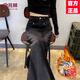俞兆林（YUZHAOLIN）窄版闊腿牛仔褲女2026春秋冬新款加絨高腰寬松垂感顯瘦保暖直筒褲 黑色 加絨 M 【建議95-105斤】