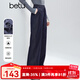 百圖（betu）女裝2025年冬季新款休閑褲抓絨仿牛仔撞色跡線(xiàn)松緊腰褲子2510X03 深牛仔藍 L （深牛仔藍預售11/10發(fā)貨）