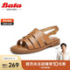 Bata羅馬軟底涼鞋女2024夏商場(chǎng)同款羊皮涼鞋AON06BL4 棕色 36