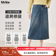 MsShe【通勤牛仔半身裙】大碼女裝2025秋季胖mm顯瘦刺繡開(kāi)叉A字裙 牛仔懷舊中藍色現貨 2XL