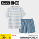 蕉內（Bananain）王一博同款305H純棉睡衣男女士100%棉情侶家居服短袖短褲套裝夏季 【短褲款條紋-男】水晶藍橫條紋 2XL