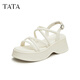 他她（TATA）七夕綁帶厚底涼鞋女簡約休閑運動百搭涼鞋夏新款DWFT1BL4 米白（涼鞋款） 37