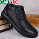 卡帝樂(lè )鱷魚(yú)（CARTELO）高幫皮鞋男真牛皮軟皮爸爸鞋中年休閑棉皮鞋冬季男鞋加絨保暖二棉 黑色【加絨款】 42