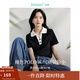 茵曼（INMAN）Polo領(lǐng)條紋短袖T恤2025夏季女裝新款修身顯瘦上衣 午夜黑 S