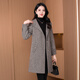 可蓓兒加棉加厚毛呢大衣女裝秋冬新款時(shí)尚洋氣連帽呢子外套氣質(zhì)灰色 3XL