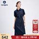 Navigare意大利小帆船女士短袖牛仔連衣裙25夏季新品純棉襯衫裙百搭長(cháng)裙子 海軍藍 S