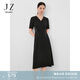 玖姿·安娜蔻簡(jiǎn)約優(yōu)雅clean fit拼接收腰小V領(lǐng)連衣裙女2024夏款 素黑 M
