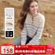 百圖（betu）女裝2025年秋季新款毛針織衫原色紐扣條紋拼接長(cháng)袖上衣女2509T41 杏色 M