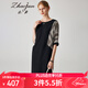 兆君2024春夏真絲新款復(fù)古印花連衣裙女時髦洋氣半袖桑蠶絲裙子 黑色 2XL