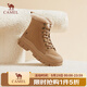 駱駝（CAMEL）冬季新款短筒厚底加絨加厚高幫棉鞋保暖馬丁靴女 L23W307189土黃 38