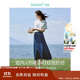 茵曼法式馬面牛仔半身裙女夏復古中高腰高級A字傘裙子 牛仔藍 XL 