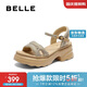 百麗閃耀水鉆面休閑涼鞋女25夏新厚底增高涼鞋B2670BL5 杏色 36
