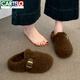 卡帝樂(lè )鱷魚(yú)（CARTELO）厚底勃肯包頭毛毛拖鞋女外穿2026新款秋冬季一腳蹬保暖加絨棉拖鞋 棕色 37