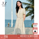 玖姿·安娜蔻清新優(yōu)雅法式bling燙鉆收腰連衣裙女2025夏季新款 花淺米 S