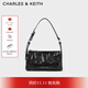 CHARLES&KEITH褶皺油蠟皮斜挎小方包手提包腋下包女士生日禮物CK2-80160183 Noir黑色 S
