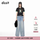 DZZIT地素撞色短袖T恤春秋字母印花小鳥(niǎo)釘珠美式復古女 黑色 M