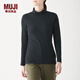 無(wú)印良品 MUJI 女式 彈力羅紋編織 高領(lǐng)T恤 W9AB861 深海軍藍 XS