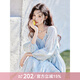 謎秀暈染印花藍色雪紡度假連衣裙女2025春夏新款設計感小個(gè)子長(cháng)裙 奈良藍花 奈良藍花 L