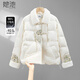 她池新中式羽絨服2025冬季新款女裝盤(pán)扣提花拼接保暖外套