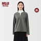 無印良品（MUJI）女式 橫豎彈力起毛套頭長袖罩衫t恤上衣25年秋季新品女裝BC2ORC5A 灰色 XL (165/92A)