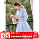 百圖betu女裝夏季新款連衣裙翻領(lǐng)五分袖條紋收腰連衣裙女2407T67 藍色 XS