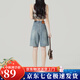 蘿美醬復古牛仔褲五分褲女短褲夏季2025新款高腰直筒顯瘦淺色闊腿褲中褲 懷舊藍牛仔五分褲 L