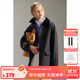 ELLE KIDS童裝 老錢(qián)風(fēng)人字紋毛呢大衣女兒童秋冬款夾棉中長(cháng)款保暖厚外套 黑色 160 (S)