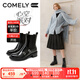 COMELY布洛克切爾西靴女25冬新款復古英倫風(fēng)粗跟雕花圓頭煙筒靴短靴 甜酷黑（布里） 36