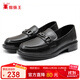 蜘蛛王粗跟小皮鞋女春秋季英倫風(fēng)單鞋百搭牛皮樂(lè )福鞋女 093410 黑色 36 