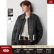 ELLE90白鴨絨人字紋短款羽絨服女2025冬新款皮革拼接保暖通勤外套 咖色 M