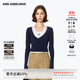 ANN ANDELMAN官方直營(yíng) 秋季女新款掐腰上衣長(cháng)袖T恤掛脖背心真兩件 藏藍色 M