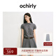 歐時(shí)力OCHIRLY 襯衫領(lǐng)百褶連衣裙女氣質(zhì)感通勤配腰帶2025夏季新品 灰格 M