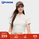 FILA FUSION斐樂(lè )潮牌女子針織短袖衫2025秋新款時(shí)尚半拉鏈修身T恤 云白色-WT L 170/88A/L