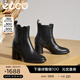 愛(ài)步（ECCO）靴子女 百搭圓頭高跟切爾西女靴牛皮靴 雕塑222683 黑色22268301001 37
