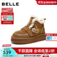 百麗（Belle）姜餅屋毛球掛飾雪地靴女2025冬新厚底增高保暖休閑靴B2953DM5預售 棕色-絨里 37