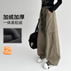 朱阿姨女大童工裝褲加絨秋冬款2025新款褲子初中生女孩青少年闊腿休閑褲 卡其色加絨 （帶絲帶） 160