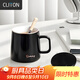 CLITON陶瓷馬克杯大容量帶勺蓋咖啡杯牛奶杯早餐杯辦公杯茶杯黑色350ml