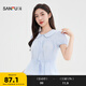 三福短襯衫2025夏季法式浪漫娃娃領(lǐng)泡泡袖上衣女裝501143 粉藍 M